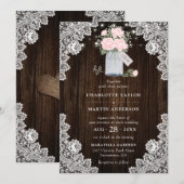 Rustiek Houten Kant Blush Roos Baby's Breath Bruil Kaart (Voorkant / Achterkant)