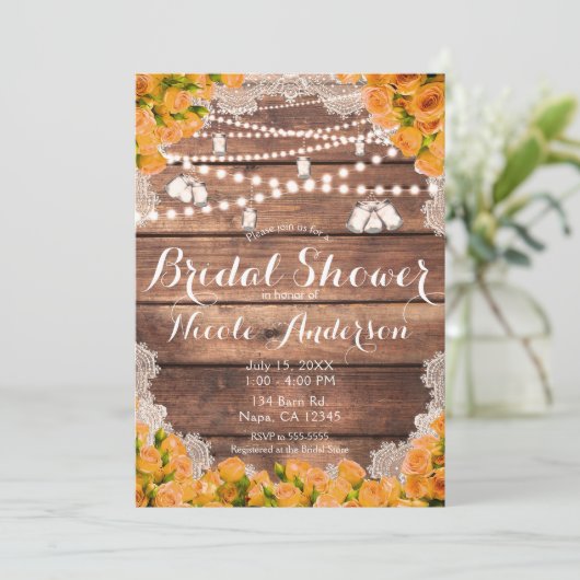 Rustiek Houten Kant Geel Rose Elegant Vrijgezellen Kaart (Staand voorkant)