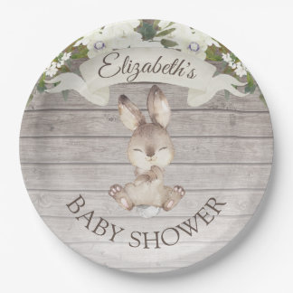 Rustiek Houten Konijnkonijn Aangepast Baby shower Papieren Bordje
