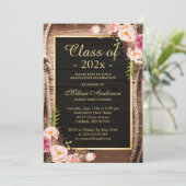 Rustiek Houten Land Bloemen Stijl Afstuderen Kaart (Staand voorkant)