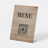 Rustiek Houten Patroon Menu QR Code Zwart Reclamebord Met Voetstuk (Voorkant)