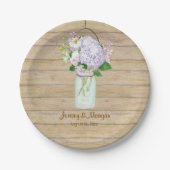 Rustiek Houten Schuur Hek Hydrangea Mason Jar Papieren Bordje (Voorkant)