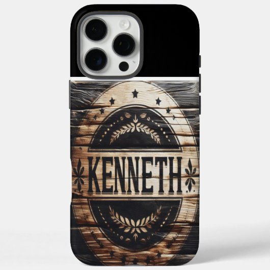 Rustiek houten teken met Kenneth Case-Mate iPhone Case (Achterkant)