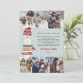 Rustiek houten teken script kerst 5 foto's feestdagenkaart (Staand voorkant)