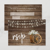 Rustiek houten vat met witte bloemen - RSVP Kaartje (Voorkant / Achterkant)