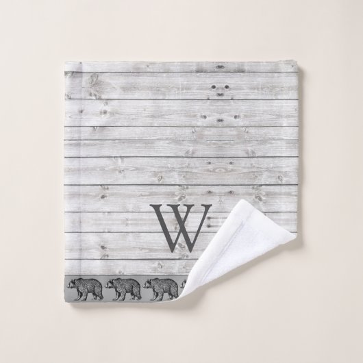 Rustiek Houten Wandelend Beer Monogram Bad Handdoek (Wasdoekje)