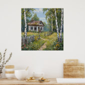 Rustiek huisje omgeven door berkenbomen poster (Keuken)