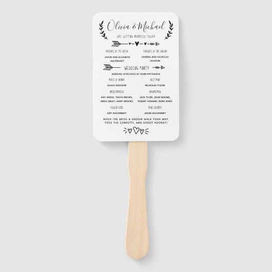 Rustiek huwelijksprogramma Orde der Gebeurtenissen Handwaaier (Voorkant)