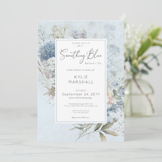 Rustiek Iets Blauw Wit Bloemen Vrijgezellenfeest Kaart (Staand voorkant)