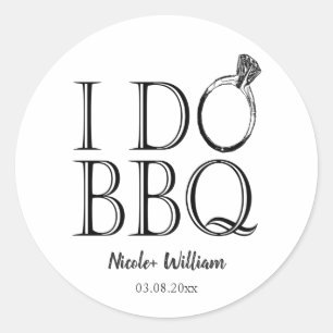 Rustiek Ik Doe BBQ Barbecue Ring Bruiloft Verlovin Ronde Sticker