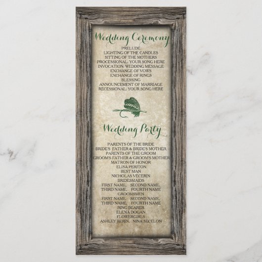 Rustiek ingelijst Gevist lokken bruiloft programma (Achterkant)