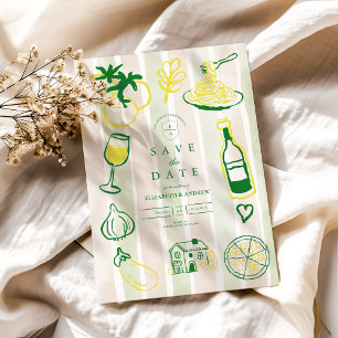 Rustiek Italiaans eten bruiloft Waterverf Save The Date