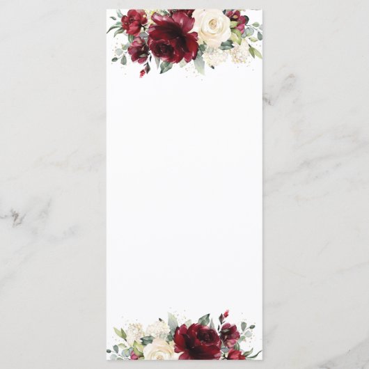 Rustiek Ivoor Bourgondië Bloemen Trouwmenu Programma (Achterkant)