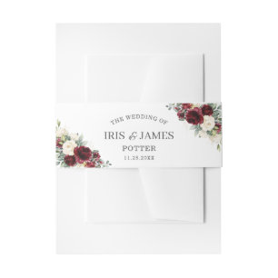 Rustiek Ivoor Rood Bourgondië Bloemengroen Huwelij Uitnodigingen Wikkel
