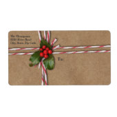 Rustiek Kerst Kraft Papier met Holly Berries Etiket (Voorkant)
