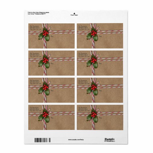 Rustiek Kerst Kraft Papier met Holly Berries Etiket (Full Sheet)
