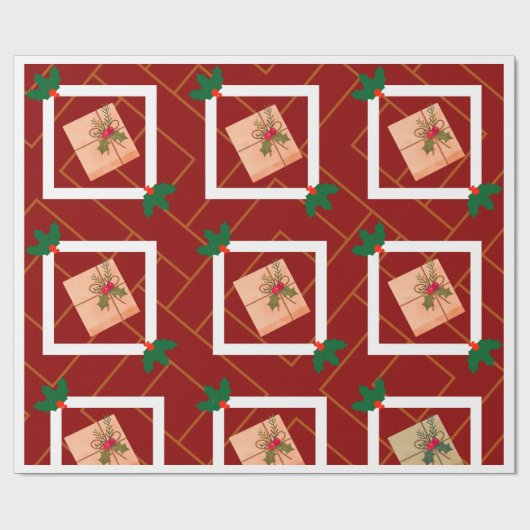 Rustiek kerstcadeau inpakpapier met Holly An (Vlak)