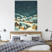 Rustiek kerstdorp onder een sterrensneeuw canvas afdruk (Insitu (Slaapkamer))