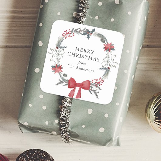 Rustiek Kerstkrans Vakantie Gift Vierkante Sticker