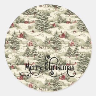 rustiek kerstland winterlandschap ronde sticker