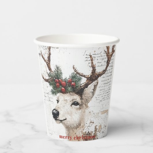 Rustiek kerstwinterrendier papieren bekers (Achterkant)