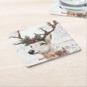 Rustiek kerstwinterrendier vierkante kartonnen onderzetter (Schuin)