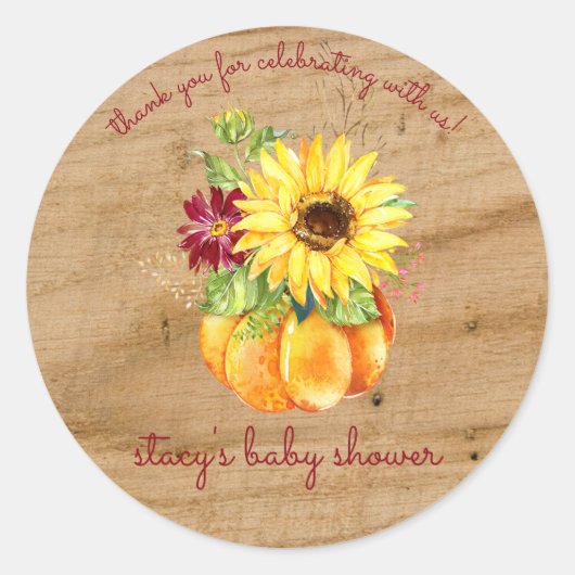 Rustiek klein pompoen Baby shower Ronde Sticker (Voorkant)