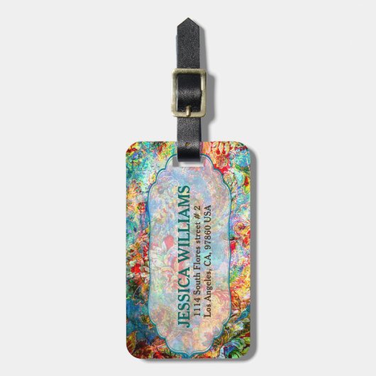 Rustiek Kleurrijk Bloemen Grunge Patroon Bagagelabel (Voorkant verticaal)