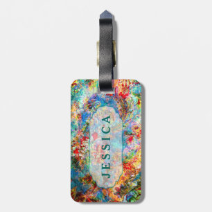 Rustiek Kleurrijk Bloemen Grunge Patroon Bagagelabel