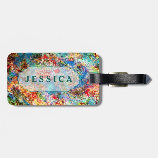 Rustiek Kleurrijk Bloemen Grunge Patroon Bagagelabel (Achterkant horizontaal)