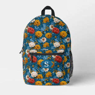 Rustiek Kleurrijk Bloempatroon in Blauw Bedrukte Rugzak