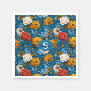Rustiek Kleurrijk Bloempatroon in Blauw Servet