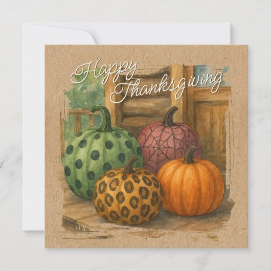 Rustiek Kleurrijke Herfst Pompoenen Vakantie Kaart (Voorkant)