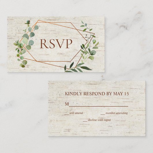 Rustiek koper geometrisch eucalyptus berk RSVP Informatiekaartje (Voorkant / Achterkant)