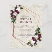 Rustiek koperen geometrisch pruim bloemenVrijgezel Aankondigingskaart (Voorkant)