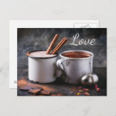 Rustiek kopje thee en hete chocolade paar verliefd briefkaart (Voorkant / Achterkant)