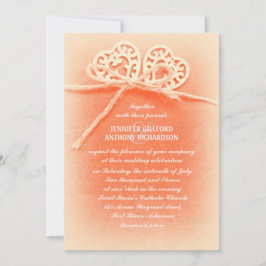 Rustiek  Koraal Kleur bruiloft uitnodiging (Voorkant)