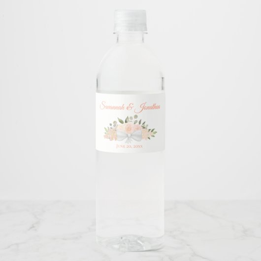 Rustiek koraal & perzik Elegant Boho Rozen Bruilof Waterfles Etiket (Voorkant)