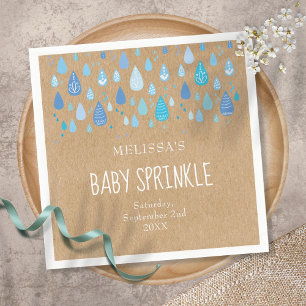 Rustiek kraft babyblauw regendruppels baby sprinkl servet