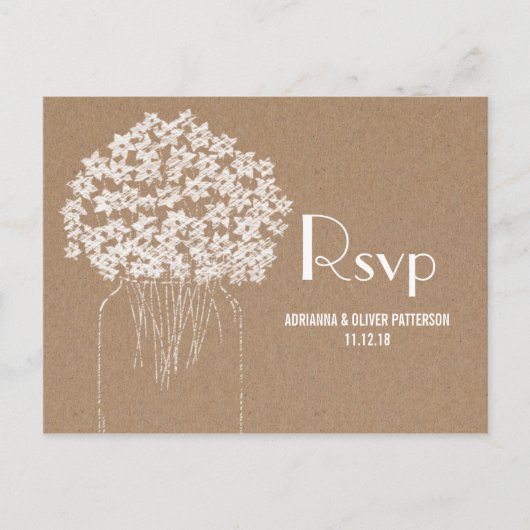 Rustiek Kraft Bruin Papier Bloemen Huwelijk RSVP Uitnodiging Briefkaart (Voorkant)