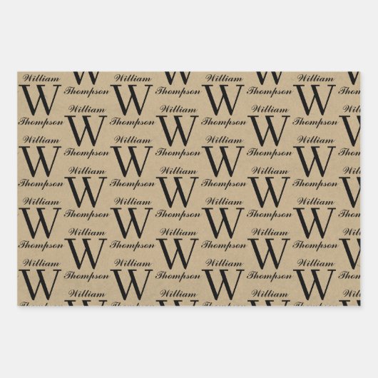 Rustiek Kraft Bruin Script Kalligrafie Monogram Inpakpapier Vel (Voorkant 3)