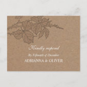 Rustiek Kraft Papier Bladeren Patroon Huwelijk RSV Uitnodiging Briefkaart (Voorkant)