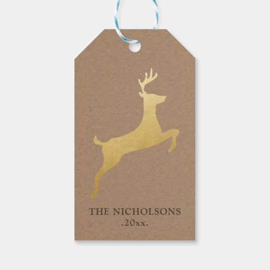 Rustiek Kraft Papier Kerstmis Goud Rendier Cadeaulabel (Achterkant)