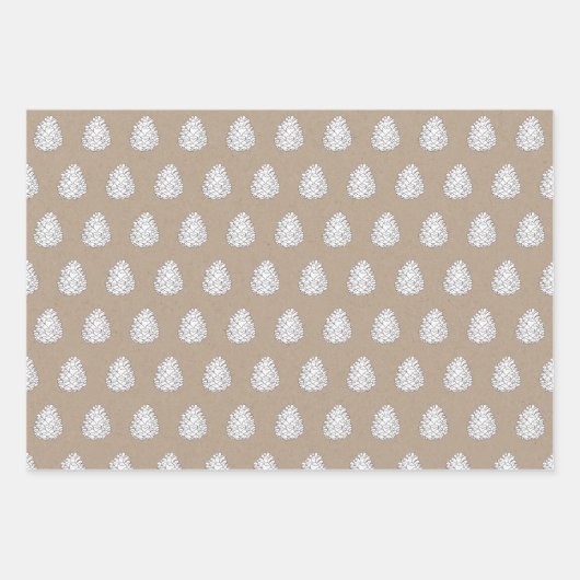 Rustiek Kraft Papier Witte Winter Pine Kegels Mode Inpakpapier Vel (Voorkant)