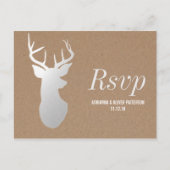 Rustiek Kraft Papier Zilver Antler Wedding RSVP Uitnodiging Briefkaart (Voorkant)