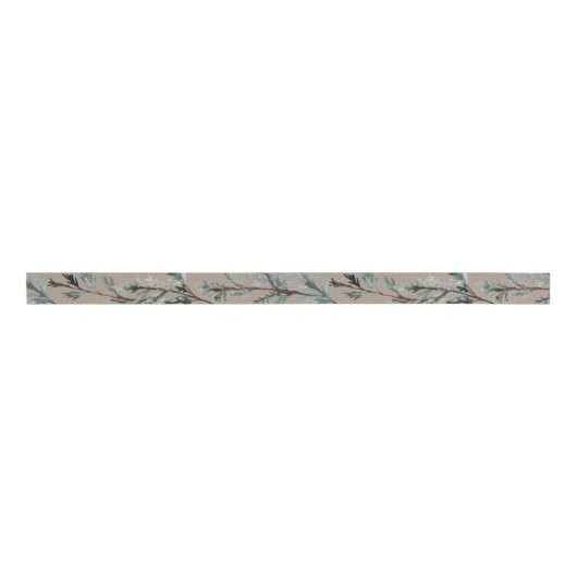 Rustiek Kraft Papier Zilver Blauw Juniper Tree Bra Grosgrain Lint (Voorkant)