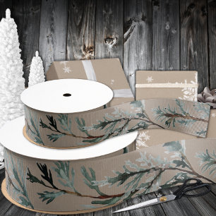Rustiek Kraft Papier Zilver Blauw Juniper Tree Bra Grosgrain Lint