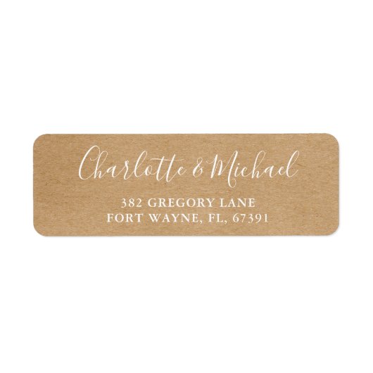 Rustiek Kraft Script Bruiloft Retouradres Etiket (Voorkant)