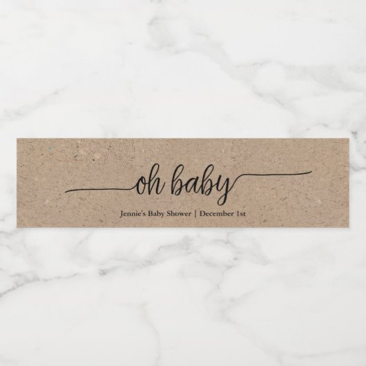 Rustiek Kraft Script Oh Baby Waterfles Etiket (Enkel label)