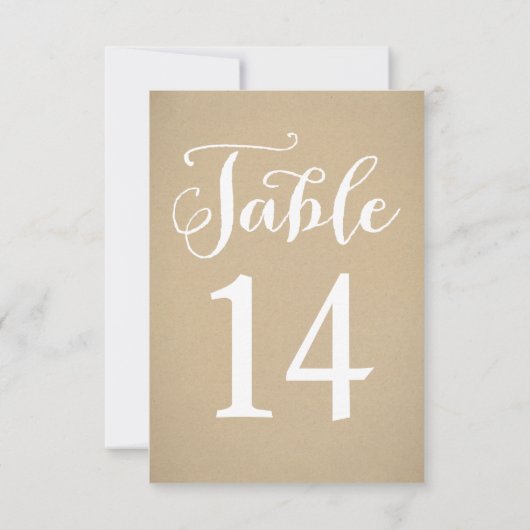 Rustiek Kraft Wit Script Bruiloft Tafel Nummer Kaart (Achterkant)